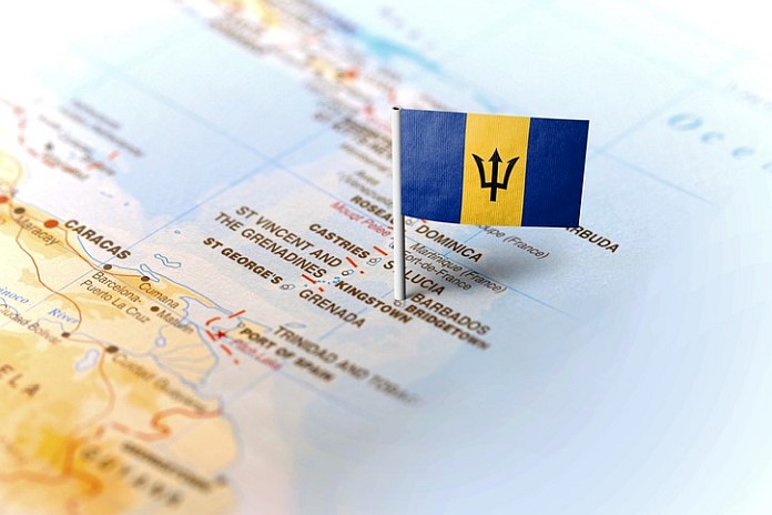 Barbados pinned on the map with flag
