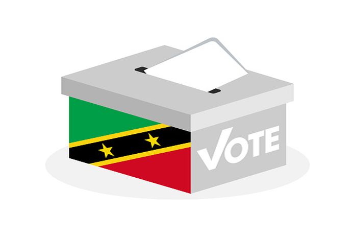 Election ballot box with a combination of Saint Kitts and Nevis flags