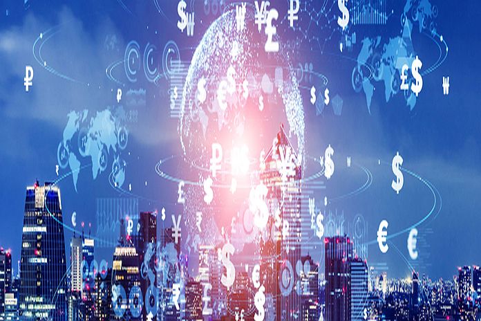 Financial technology concept. Fintech. Crypto currency. Electronic money. Cashless payment. Modern Monetary Theory.