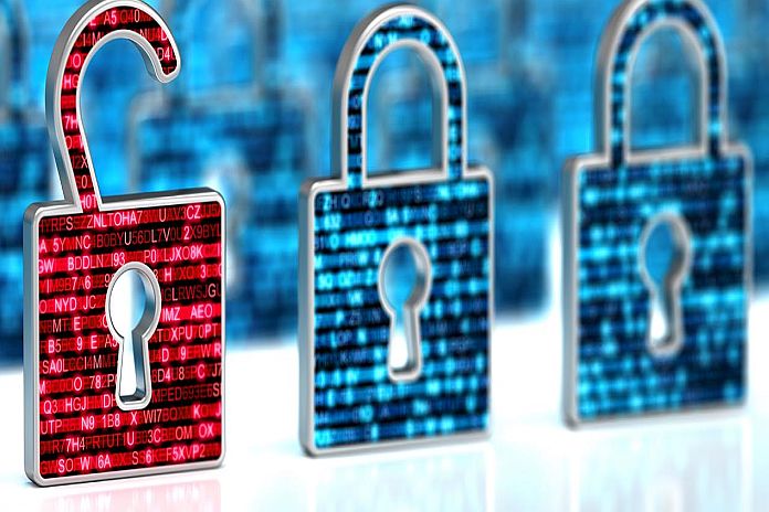 Encryption your data. Digital Lock. Hacker attack and data breach. Big data with encrypted computer code. Safe your data. Cyber internet security and privacy concept. Database storage 3d illustration on the white background