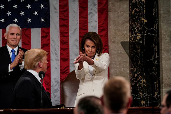 President Donald Trump delivered the State of the Union address, with Vice President Mike Pence and Speaker of the House Nancy Pelosi, at the Capitol in Washington