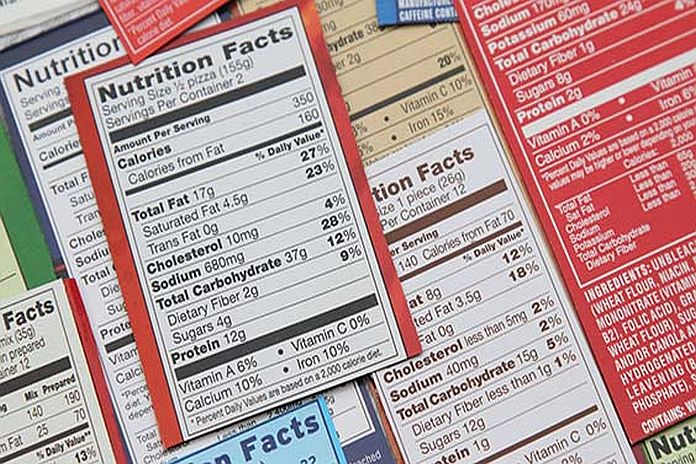 Group of labels showing nutrition facts.