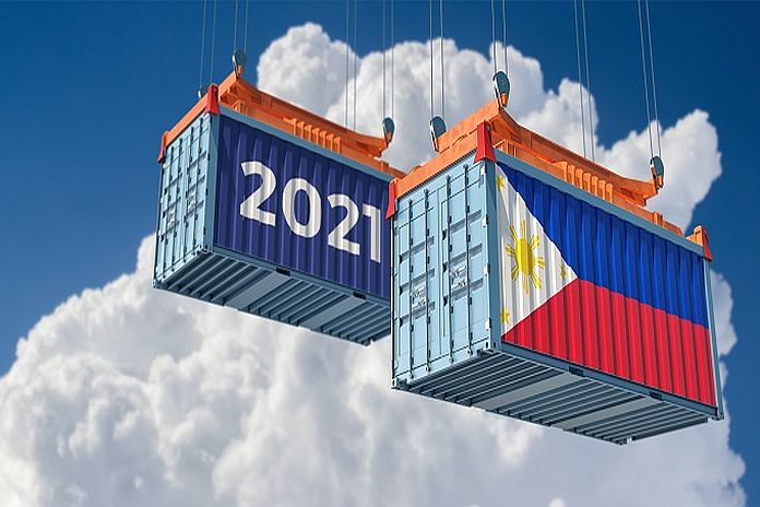 Trading,2021.,Freight,Container,With,Philippines,Flag.,3d,Rendering